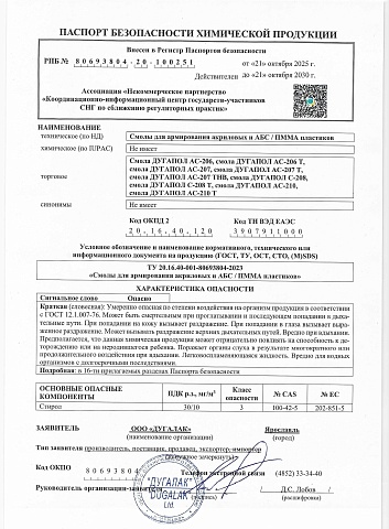 Смолы для армирования акриловых и АБС  ПММА пластиков